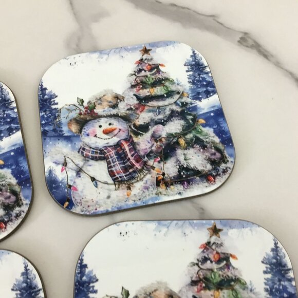Country Snowman Wood Hardboard Coasters Set of 4 - Picture 4 of 8